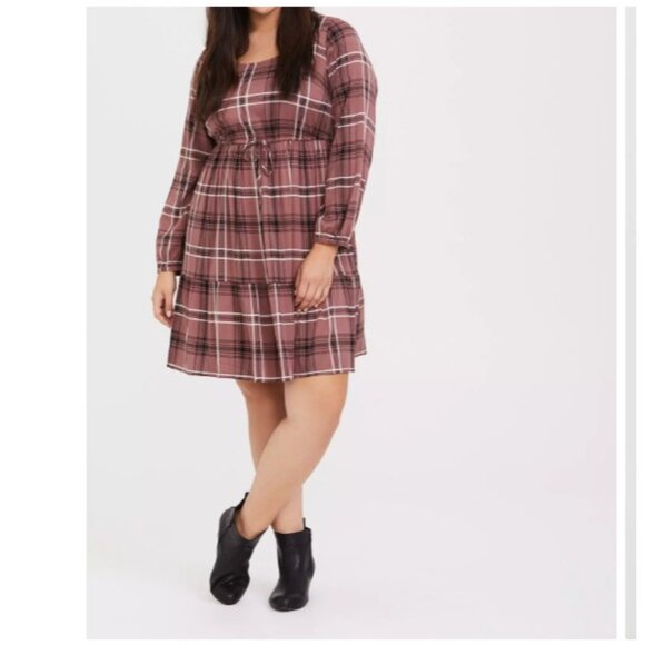 Torrid Dress 2x Challis  Plaid Shirt Pockets Jersey Stretch Goth Grunge Casual - Picture 1 of 9